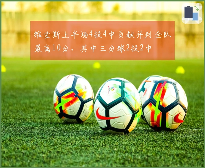 维金斯上半场4投4中贡献并列全队最高10分，其中三分球2投2中